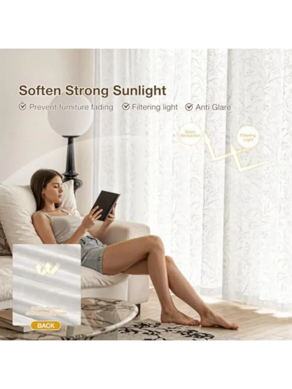 Light Filtering White Semi-Sheer Curtains, 54